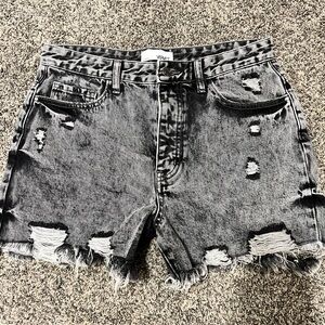 VSTY High-Waisted Distressed Gray Jean Shorts